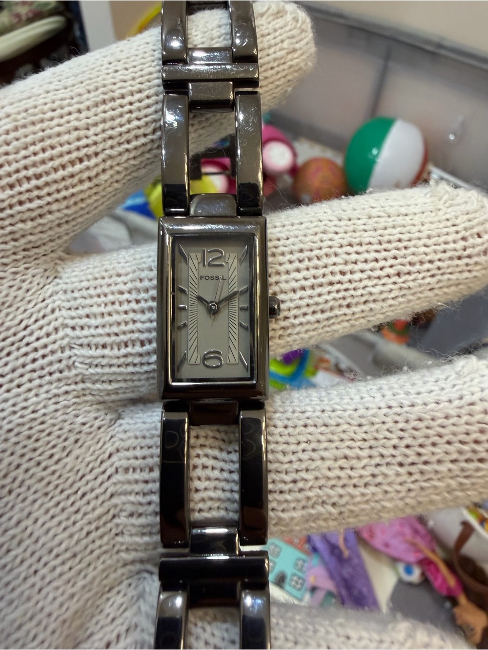 Fossil F2 ES-1912 Gunmetal Black Stainless Steel Rectangle Ladies Watch